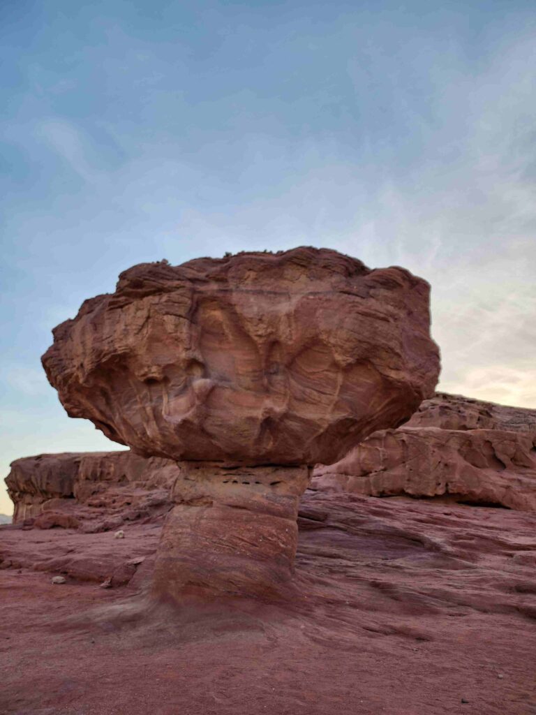 The red sandstone formations known as the Mushroom in Timna Park, Israel.