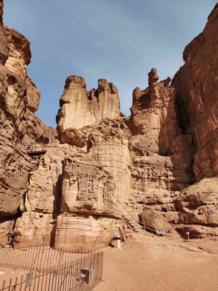 The towering red sandstone formations known as Solomon's Pillars in Timna Park, Israel.